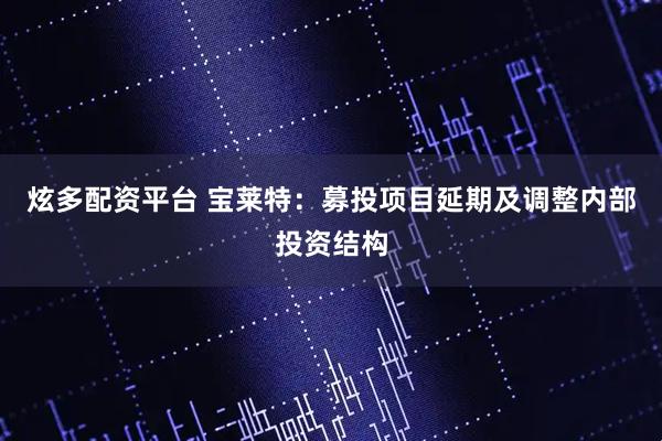 炫多配资平台 宝莱特：募投项目延期及调整内部投资结构